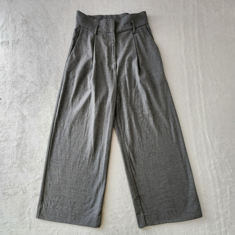 H&M Wide Leg Trousers Womens 8 Gray Pleated High Rise Pants Office Work Career